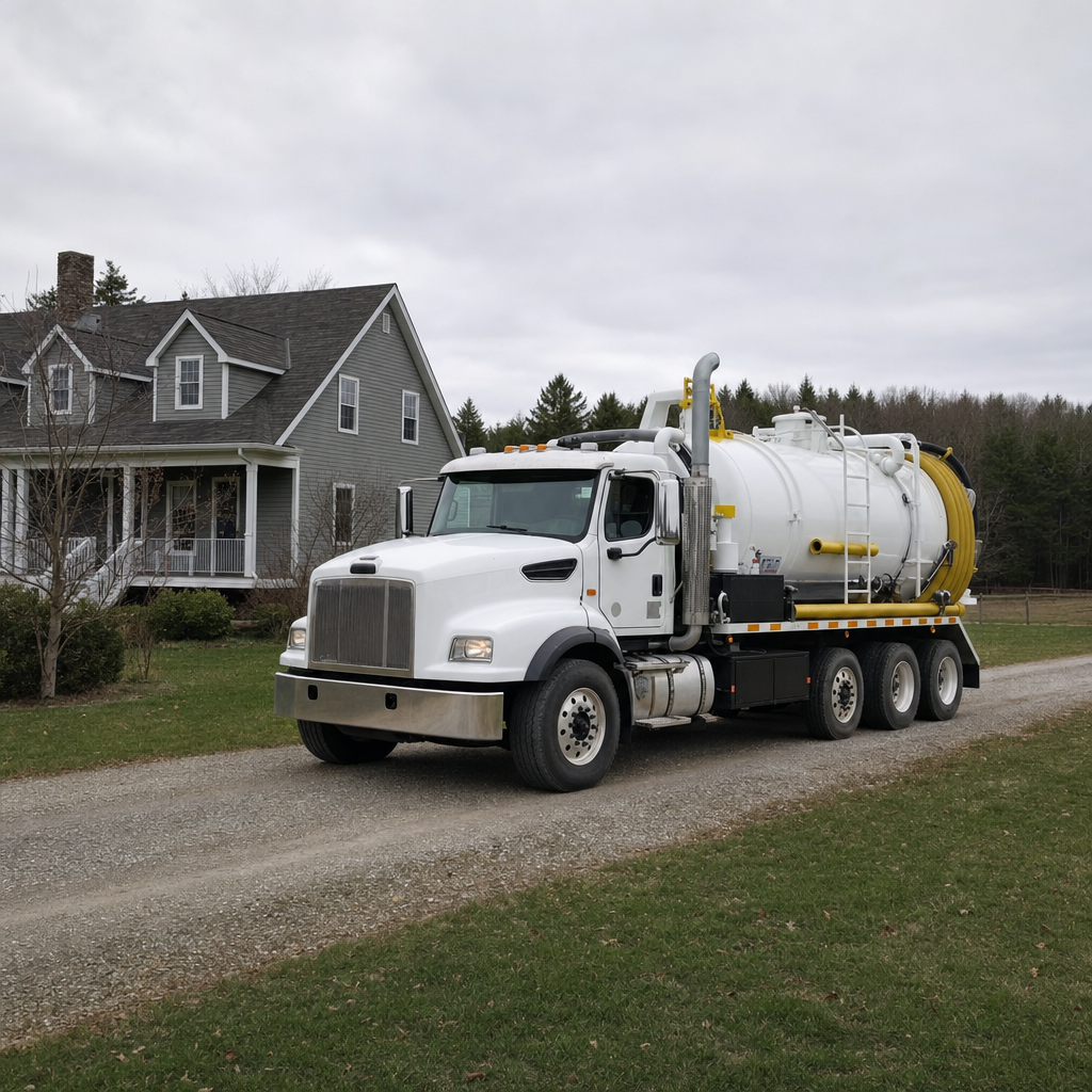 Septic vacuum truck arriving at a Cicero home for same-day emergency service